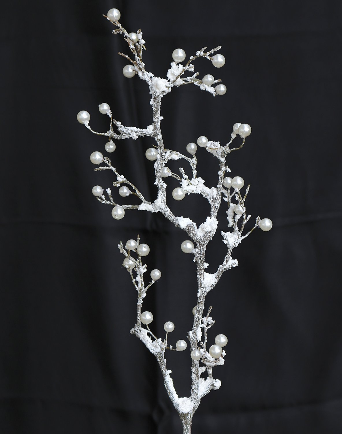 Ramo decorativo artificiale con perle e neve, 83 cm, marrone-ghiaccio