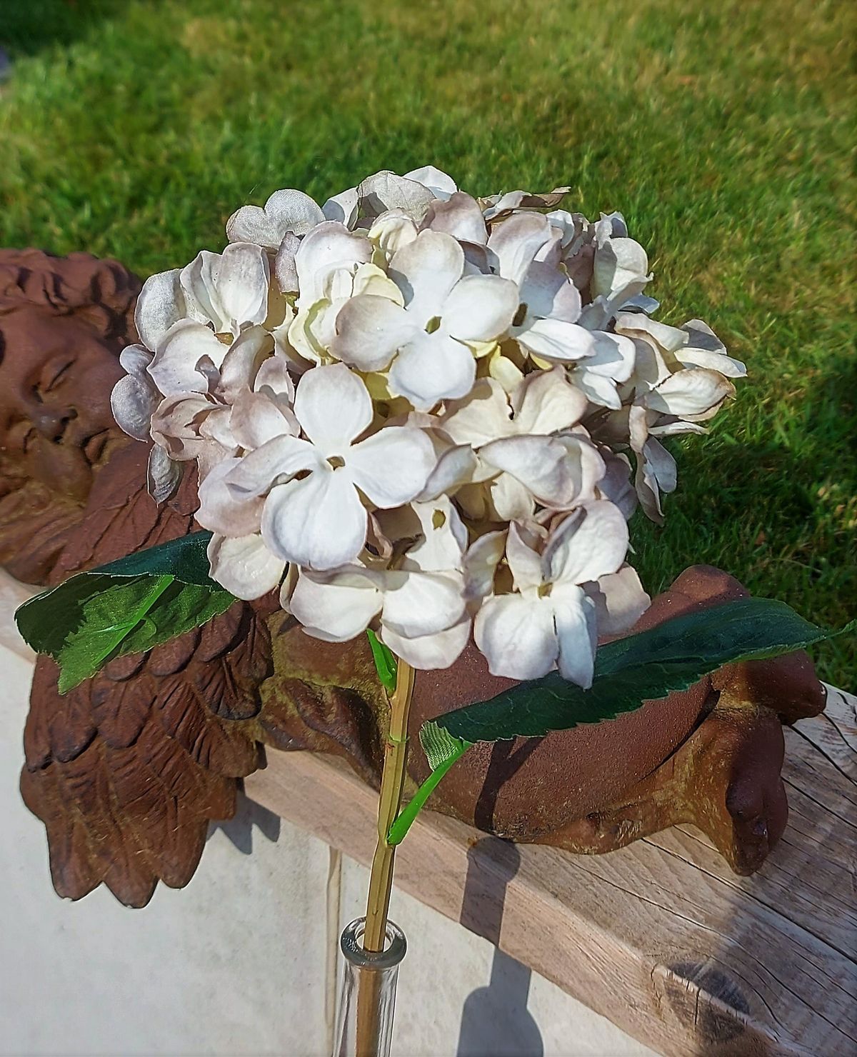 Fiore artificiale di ortensia, 43 cm, crema-marrone