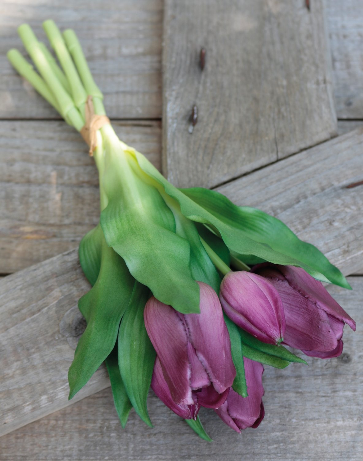 Mazzo di tulipani artificiali, 5 fiori, 28 cm, viola-verde