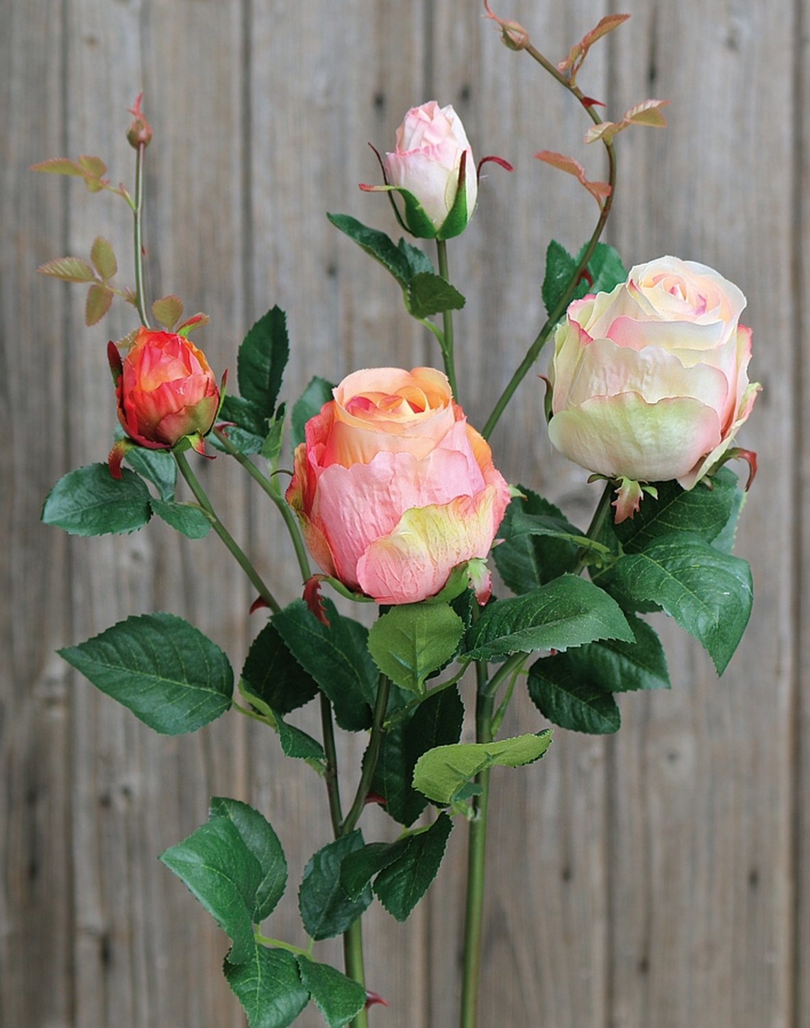 Künstliche Rose, 1 Blüten, 1 Knospen, 80 cm, aprikose
