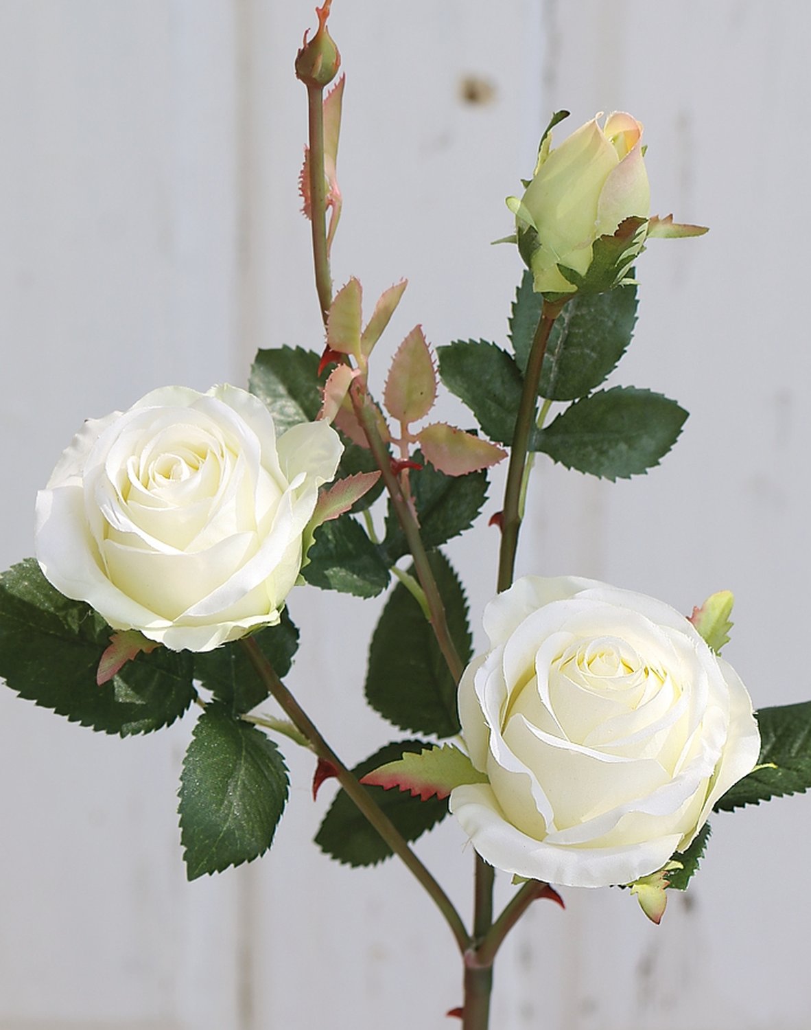 Künstliche Rose, 2 Blüten, 1 Knospen, 57 cm, creme-weiß Künstliche Rose, 2 Blüten, 1 Knospen, 57 cm, creme-weiß