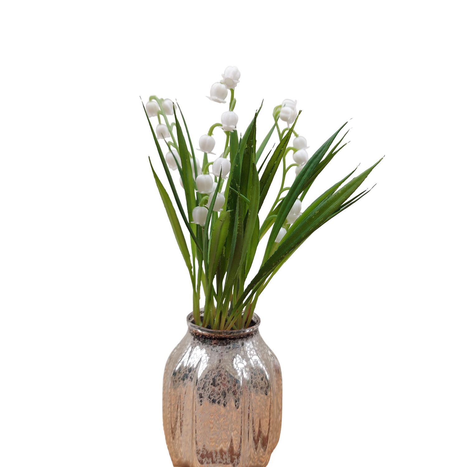 Artificial lily of the valley in glass vase, 21 cm, cream-white