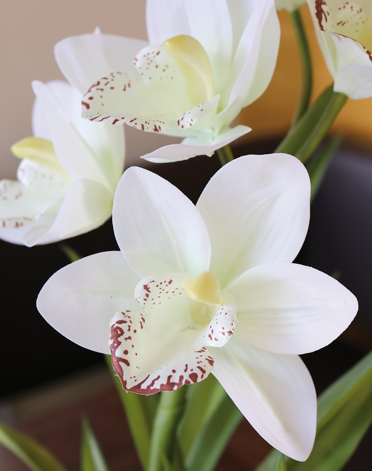 Künstliche Orchidee Cymbidium, getopft, 51 cm, Real Touch Soft, creme-weiß