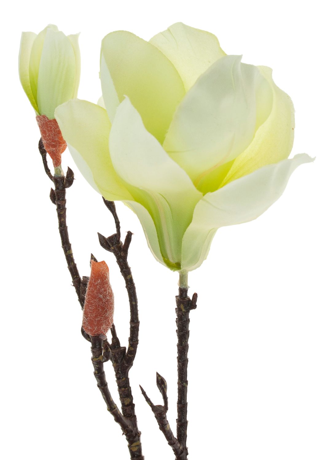 Künstlicher Magnolienblütenzweig, 129 cm, creme-grün