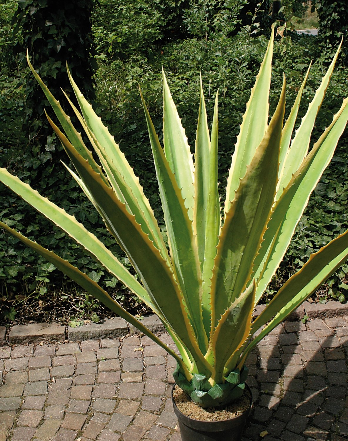 Künstliche Agave, getopft, 21 Blätter, 120 cm, grün-gelb