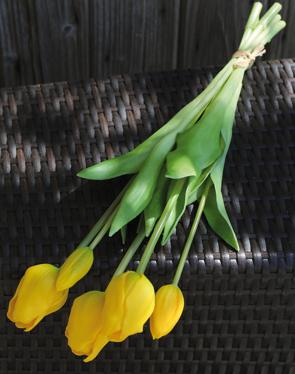 Künstlicher Tulpenbund, französisch, gemischt, 5-fach, 47 cm, Real Touch, gelb
