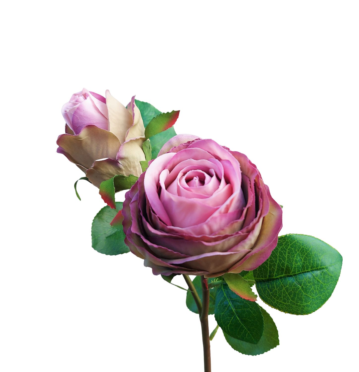 Künstliche Rose mit 2 Blüten, 45 cm, Real Touch Soft, antik-hellviolett