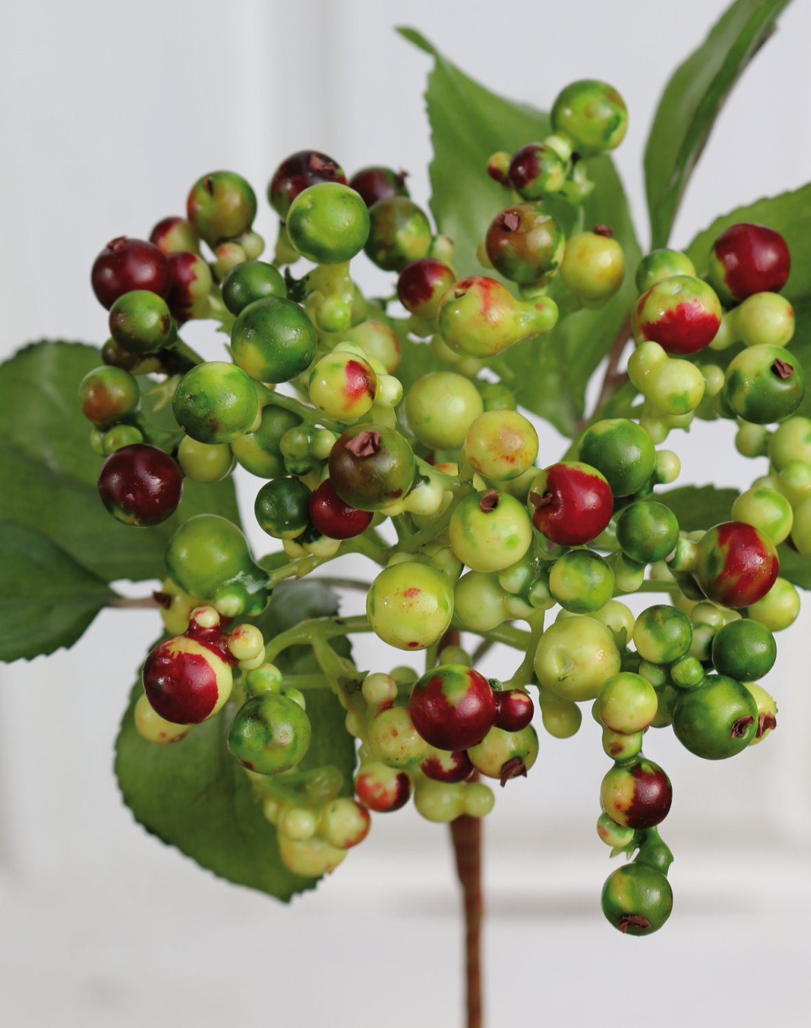 Artificial berries on stick, 30 cm, green-red