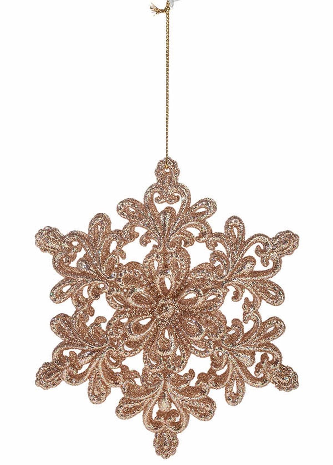 Fiocco di neve decorativo in acrilico, 2 pezzi, Ø 13 cm, oro