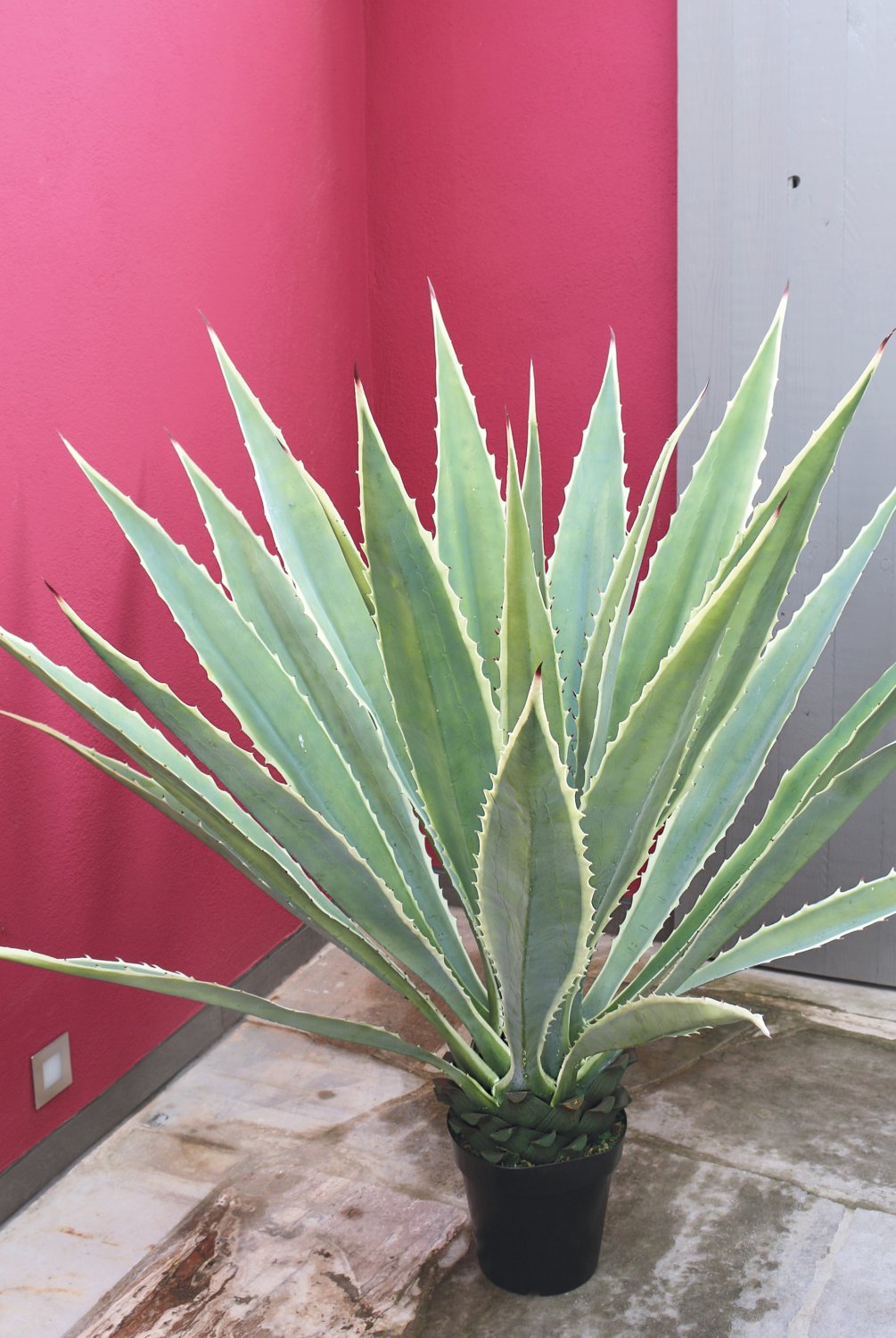 Künstliche Agave, getopft, 21 Blätter, 120 cm, grün-weiß