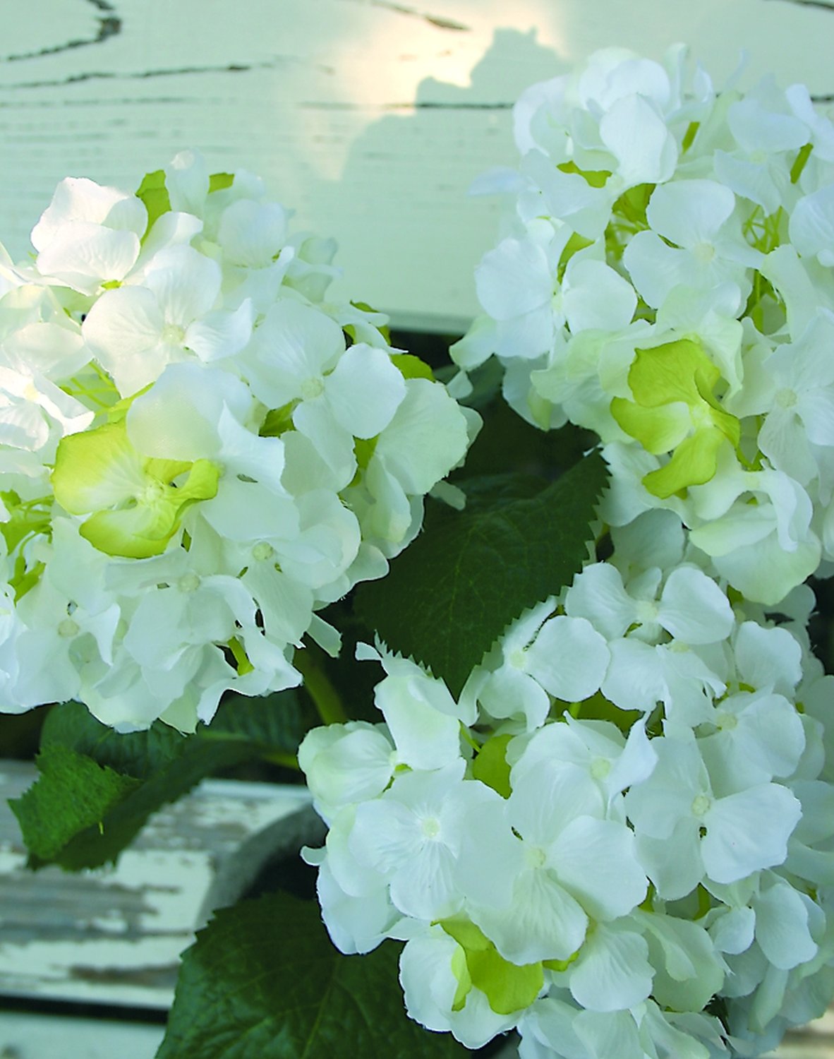 Künstliche Hortensie, 3-fach, getopft, 40 cm, weiß-grün