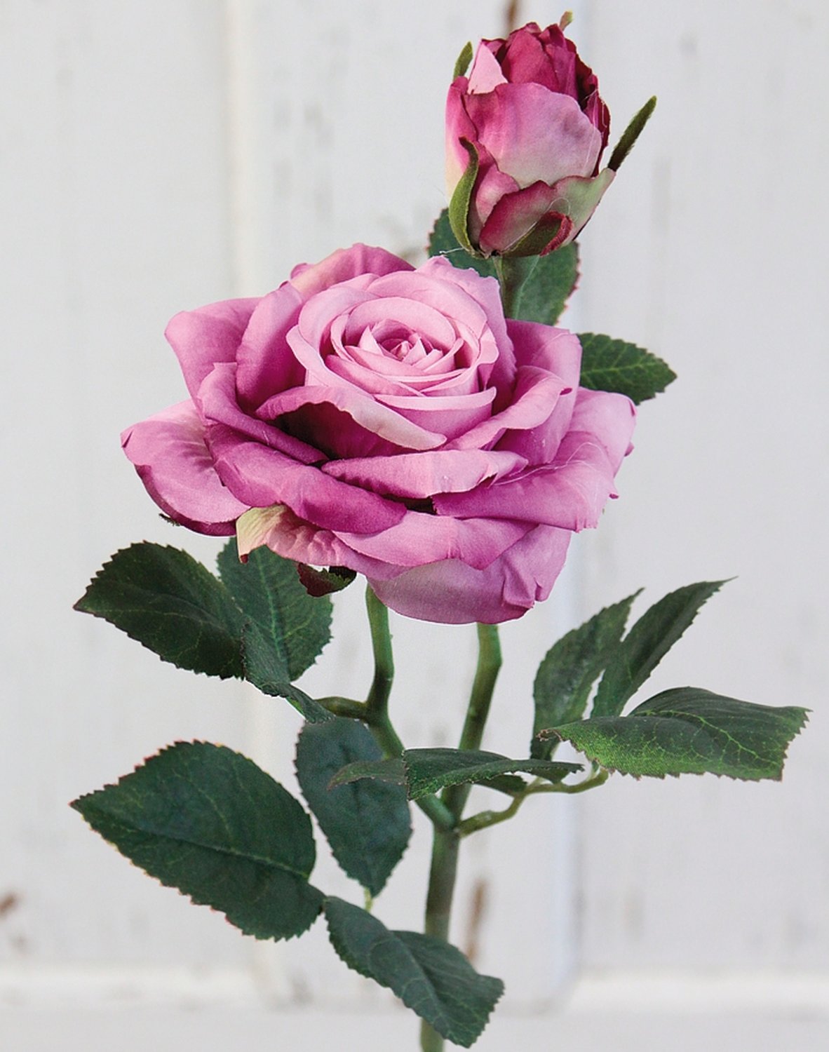 Künstliche Rose, 1 Blüten, 1 Knospen, 37 cm, Real Touch Soft, hellviolett