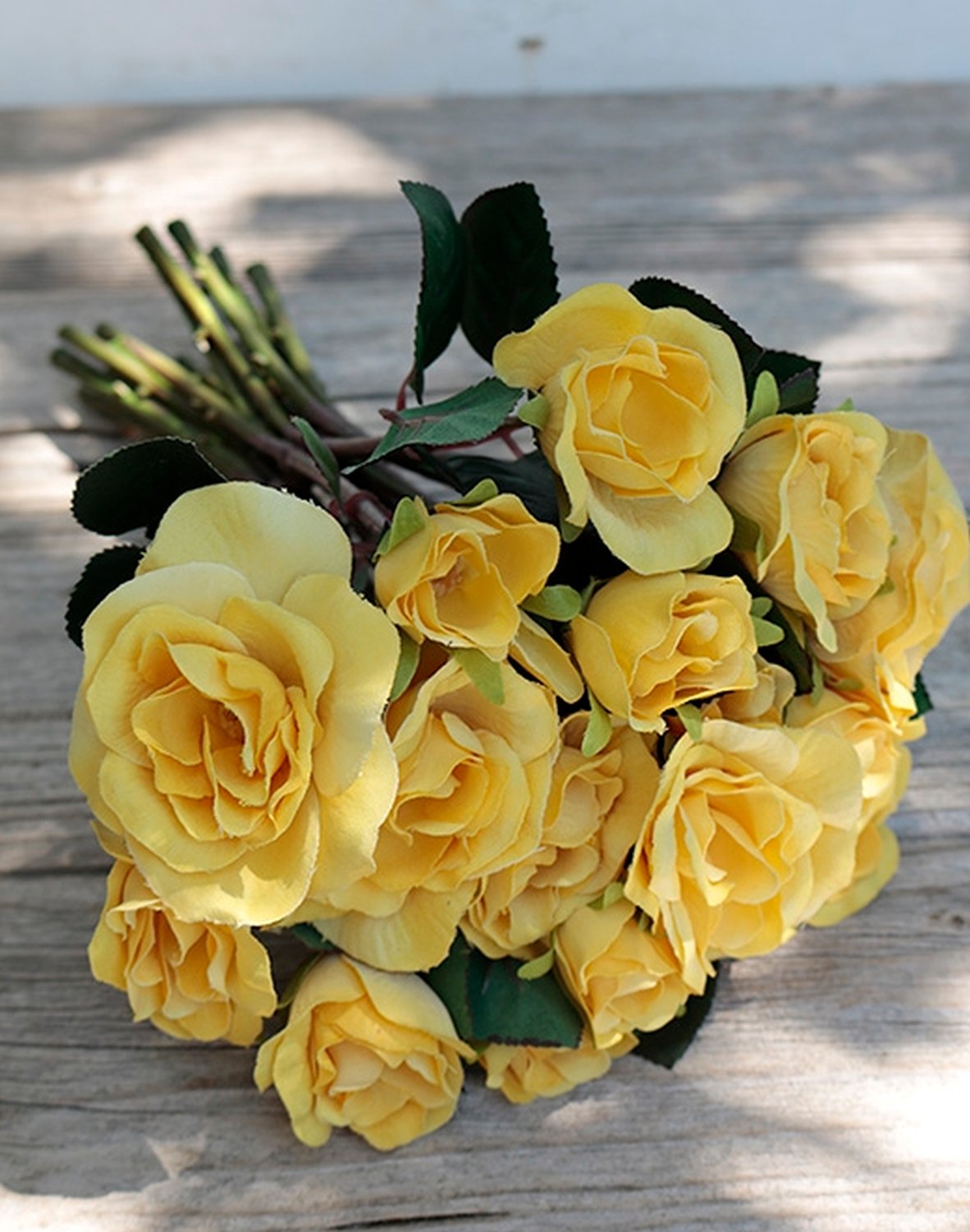 Künstlicher Rosenbund, 28 cm, 16-fach, gelb