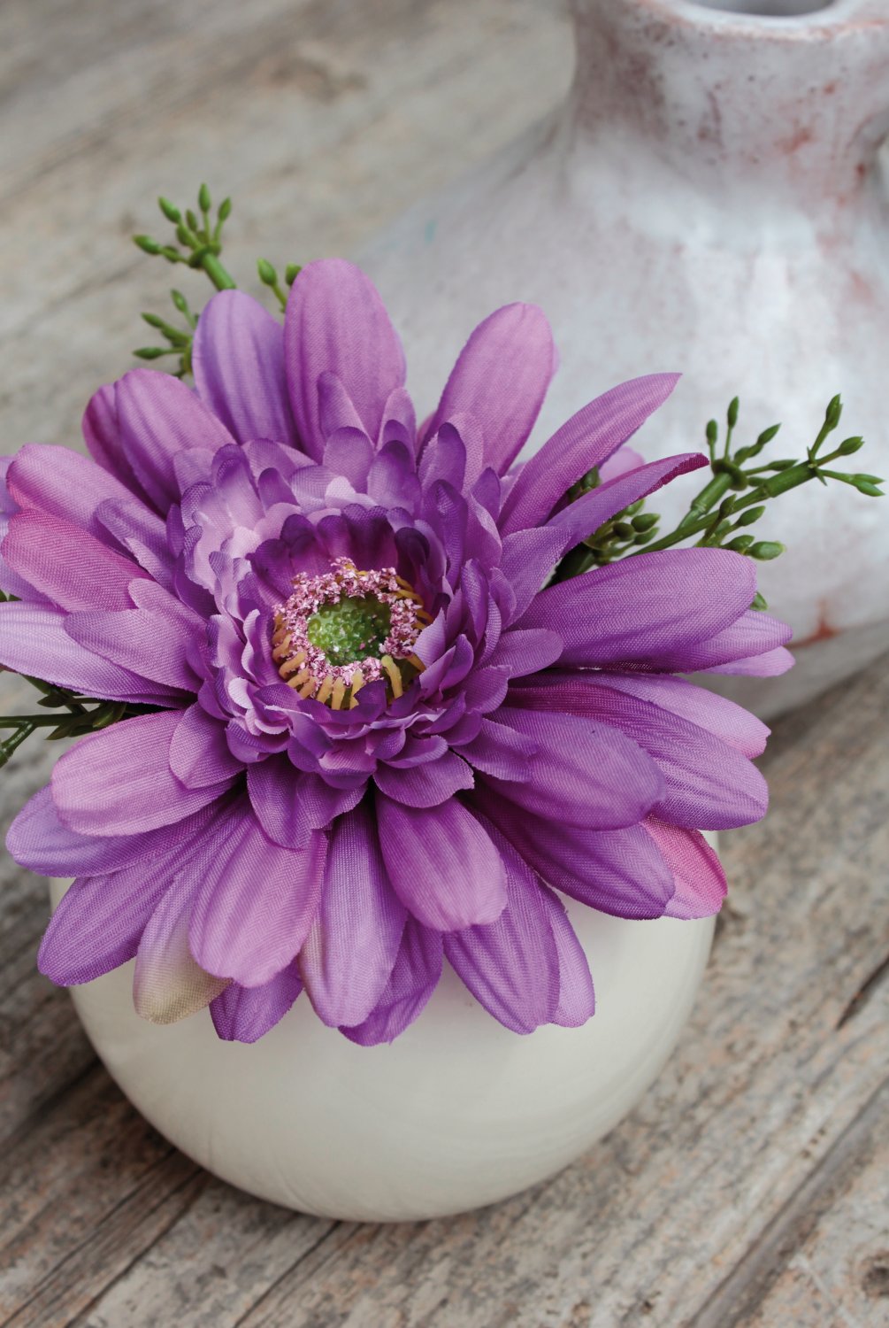 Gerbera artificiale in vaso di ceramica, 12 cm, viola scuro