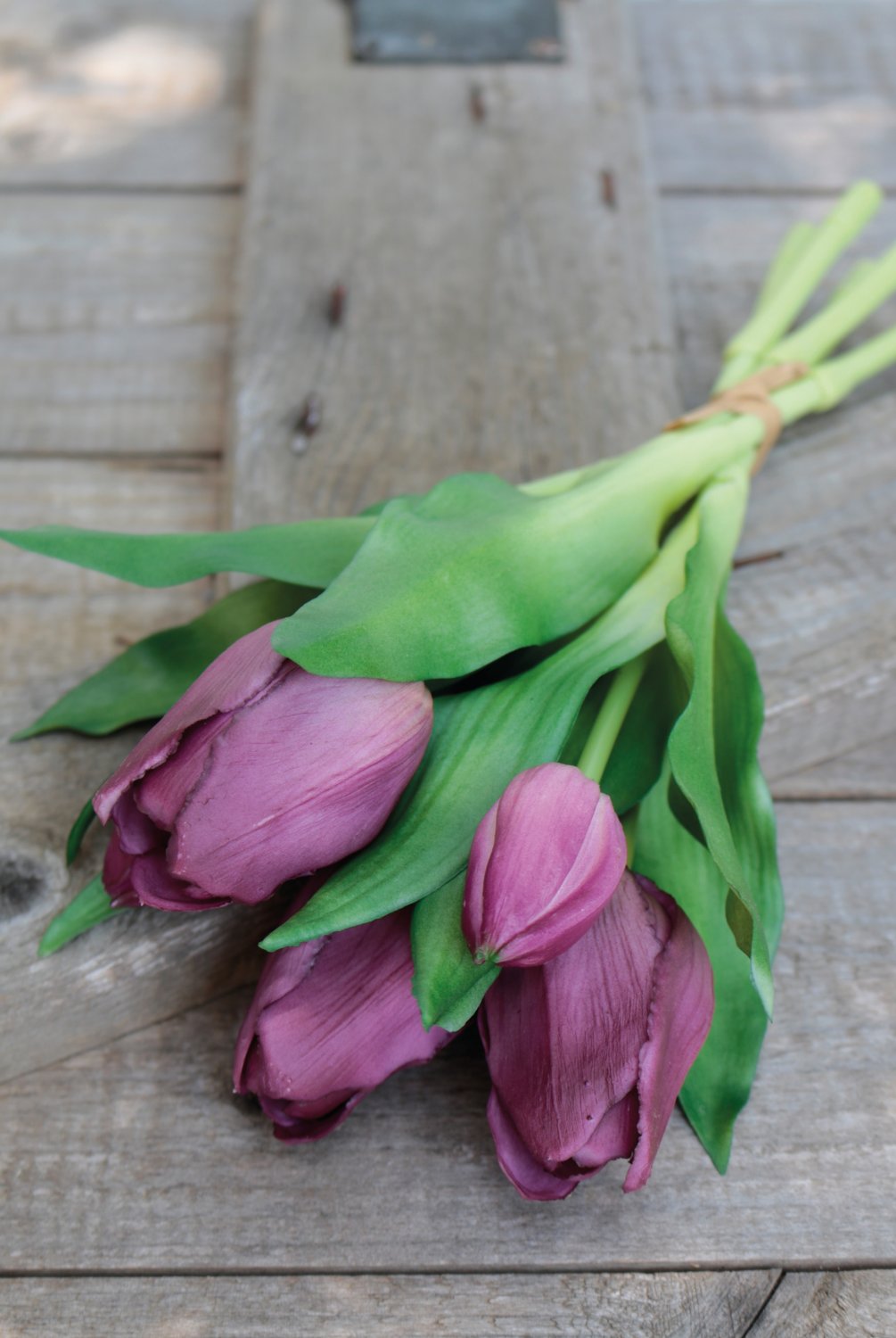 Artificial tulip bouquet, 5-fold, 28 cm, violet-green