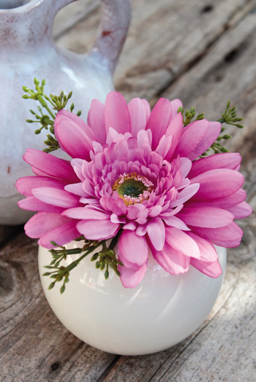 Fake gerbera in ceramic pot, 12 cm, light rose-dark rose