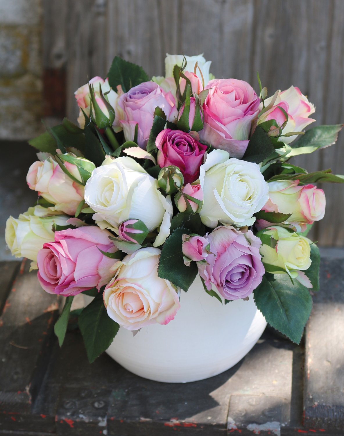 Künstlicher Freiland-Rosenstrauß, 24-fach, 28 cm, creme-rosa Künstlicher Freiland-Rosenstrauß, 24-fach, 28 cm, creme-rosa