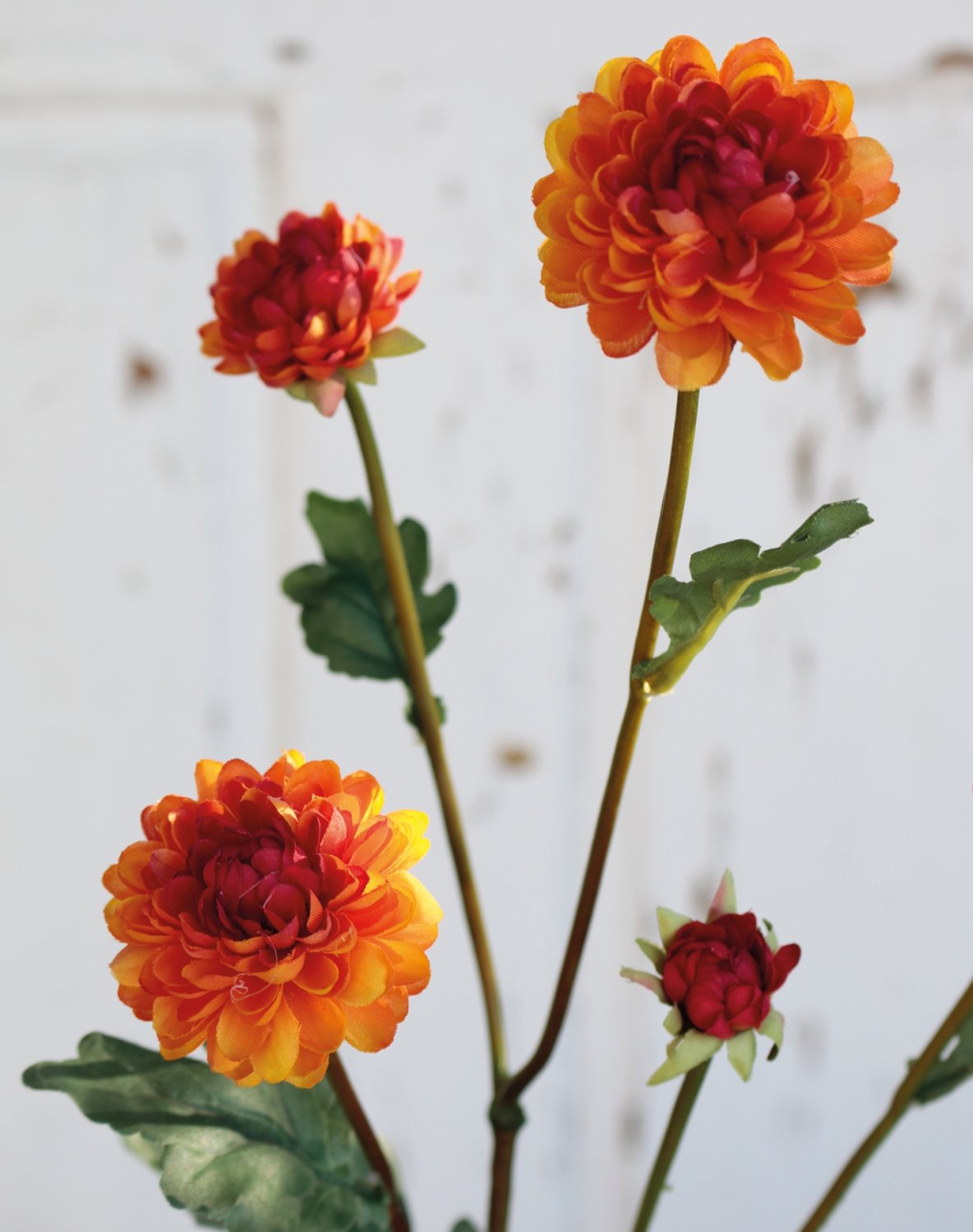 Crisantemo artificiale, 5 fiori, 68 cm, arancione