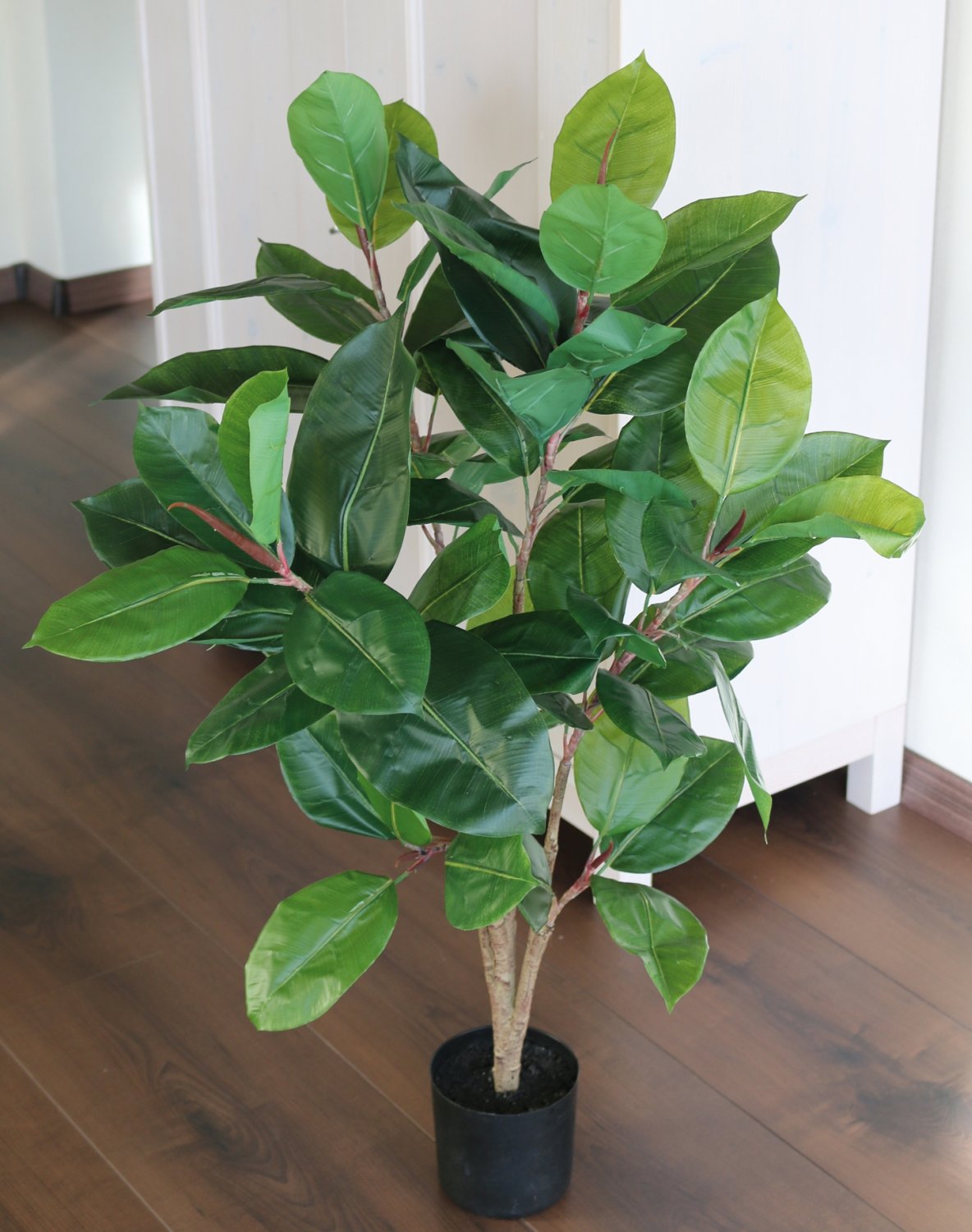 Künstlicher Ficus elastica (Gummibaum), getopft, 90 cm, grün