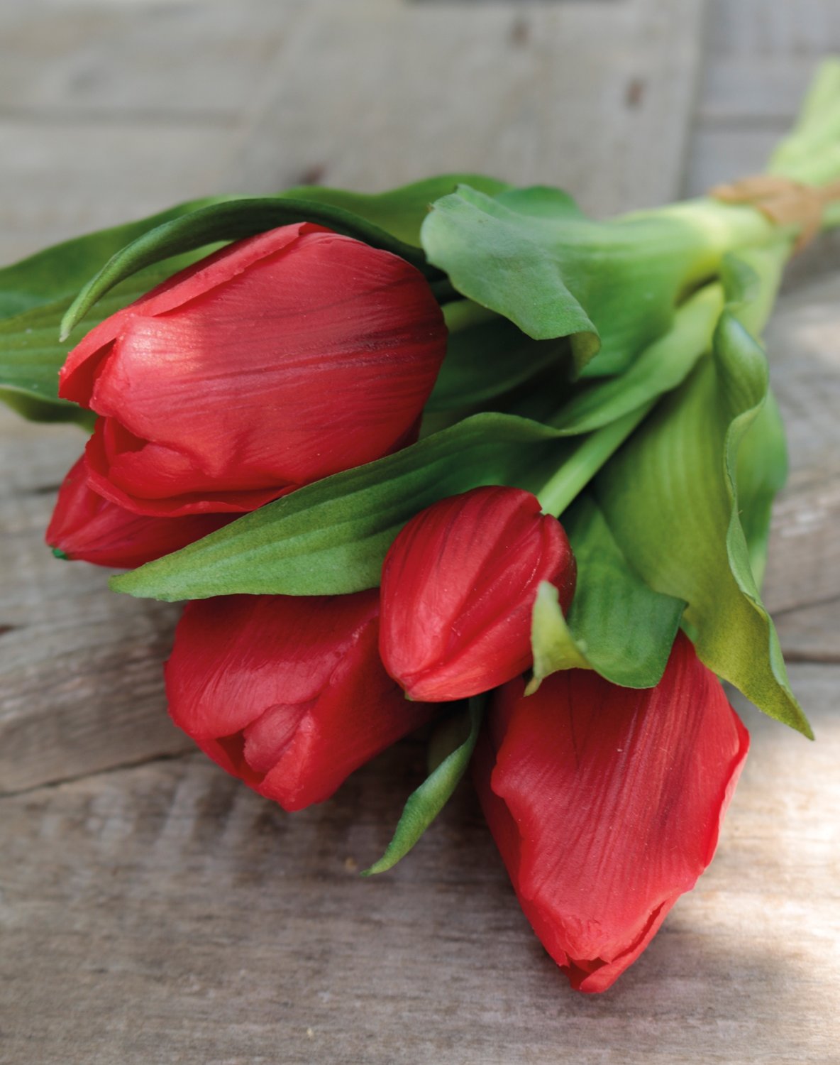 Artificial bunch of tulips, 5-flowers, 28 cm, red