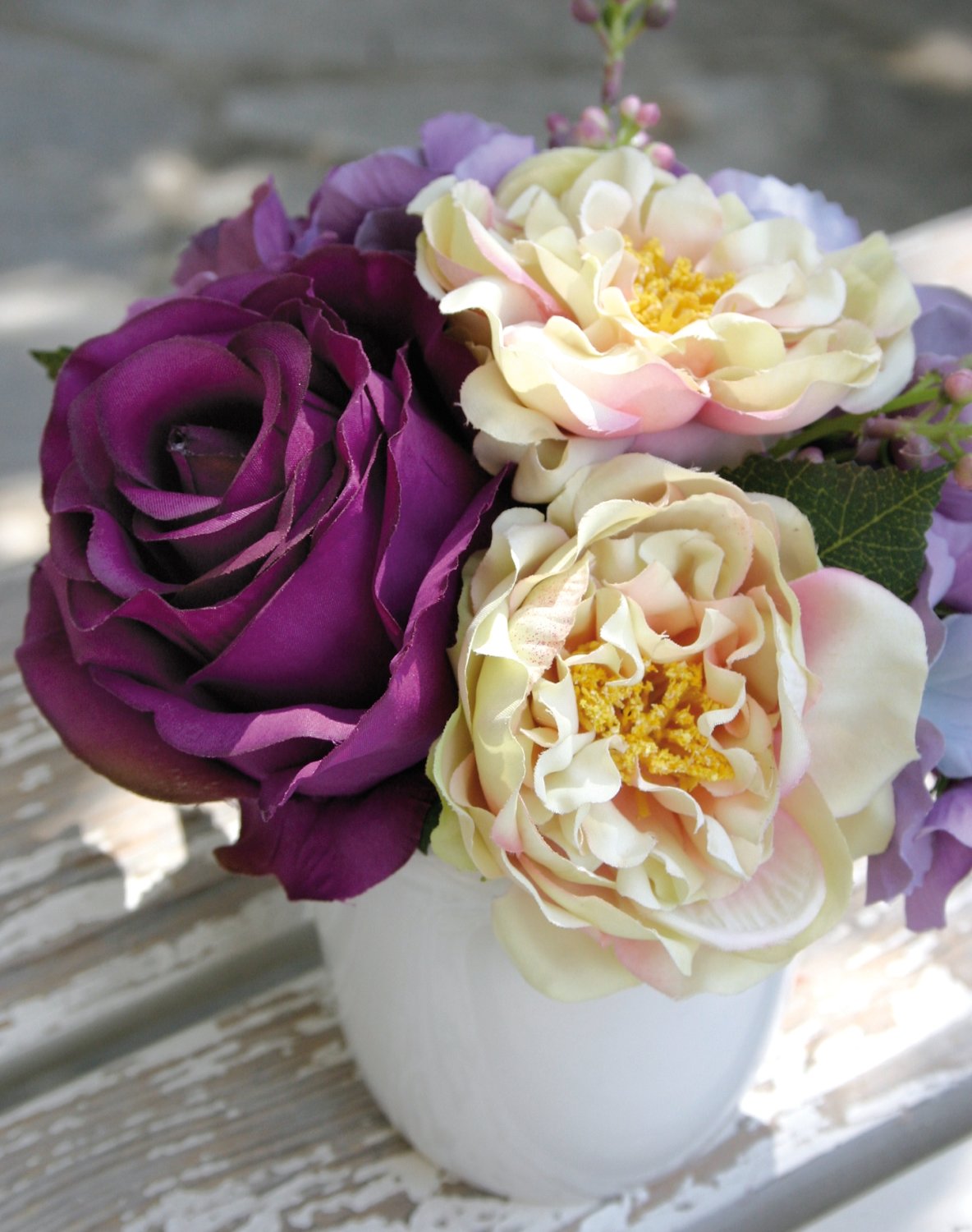Künstliches Päonien Arrangement in Keramiktopf, 17 cm, hellviolett