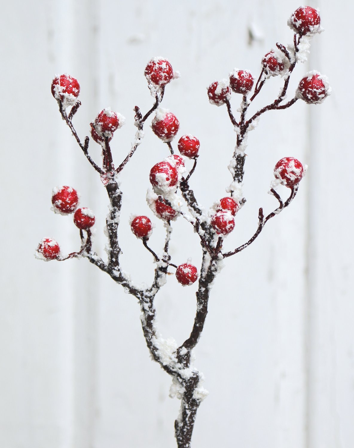 Künstlicher Beerenzweig mit Schnee, 33 cm, rot-weiß