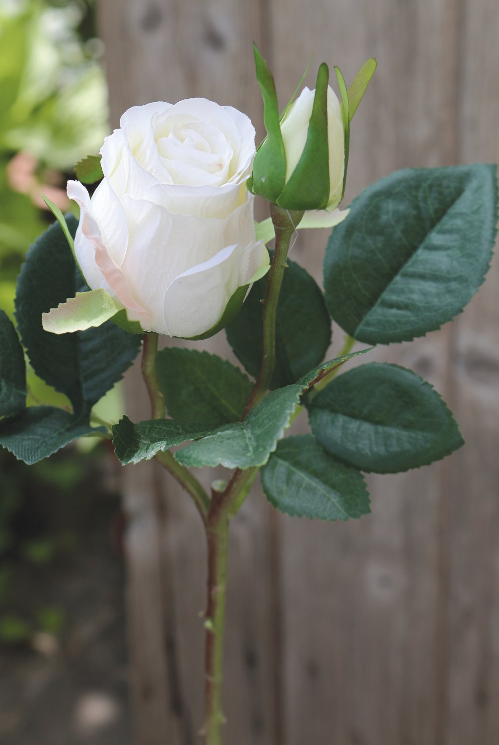 Rosa artificiale, 1 fiore, 1 bocciolo, 45 cm, bianco-crema