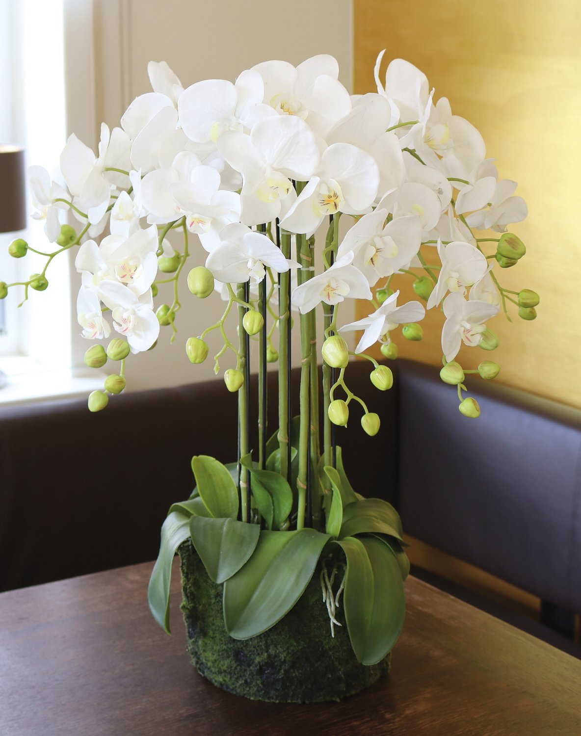 Künstliche Orchidee Phalaenopsis in 'Erde', 9-fach, 70 cm, Real Touch, weiß