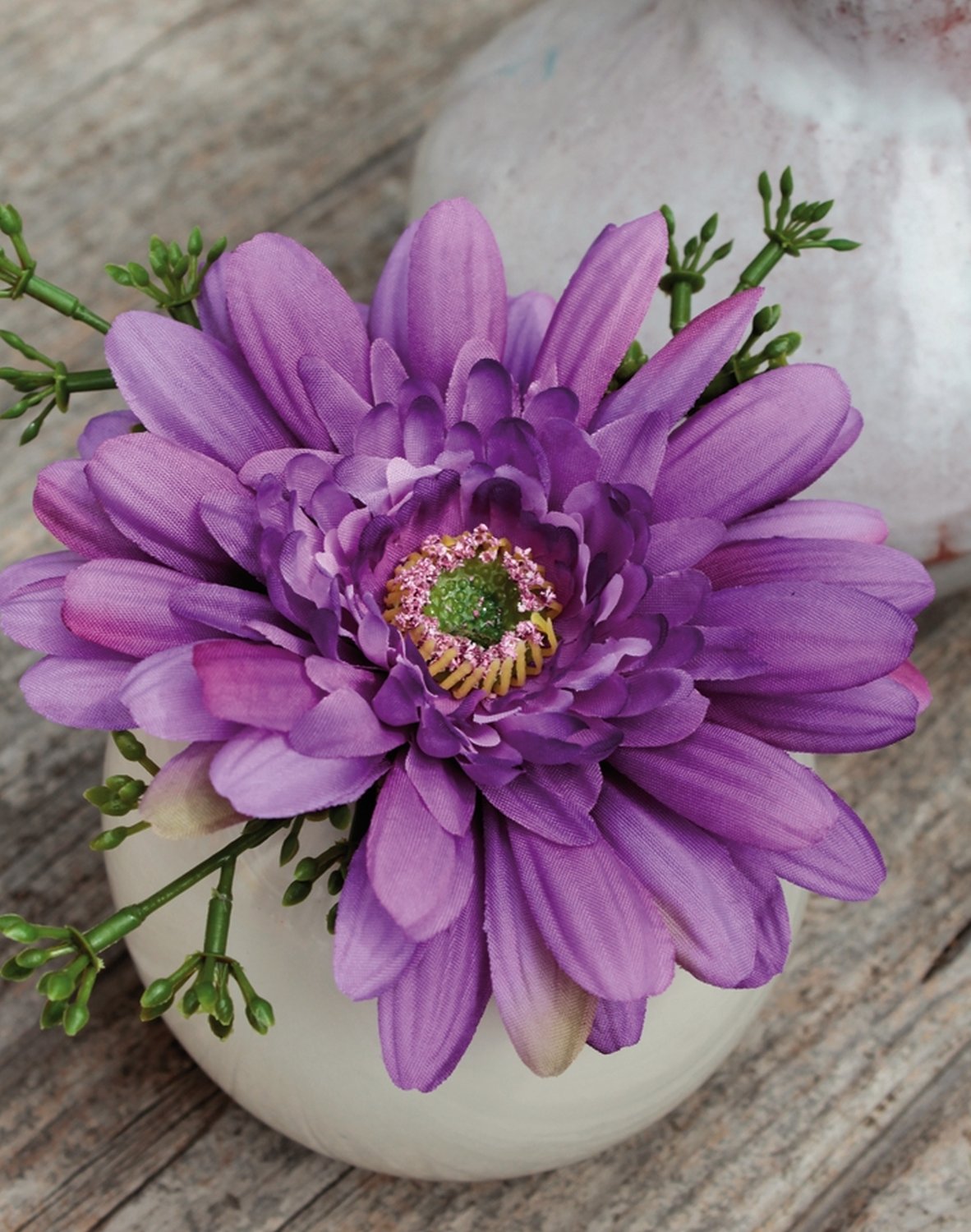 Gerbera artificiale in vaso di ceramica, 12 cm, viola scuro