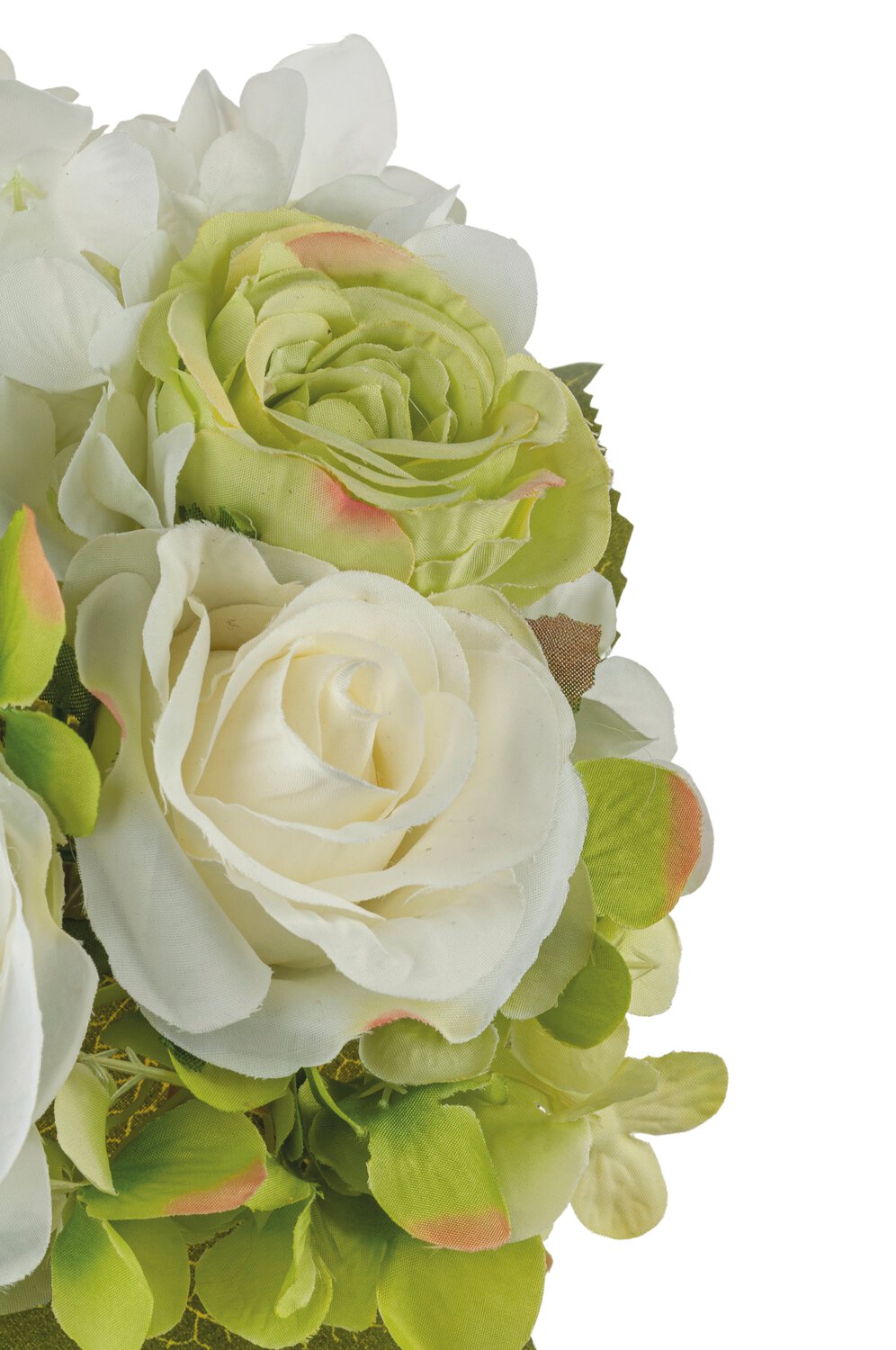 Bouquet artificiale di rose e ortensie, 9 pezzi, 25 cm, crema-verde