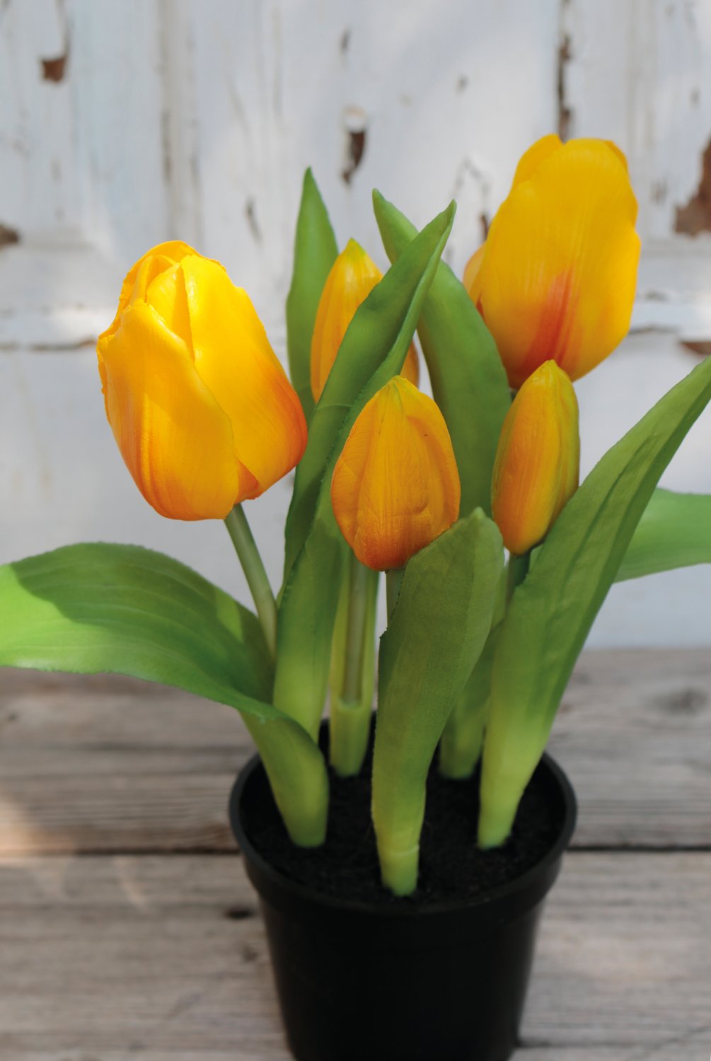 Künstliche Tulpen, getopft, 5-fach, 25 cm, Real Touch, gelb-orange