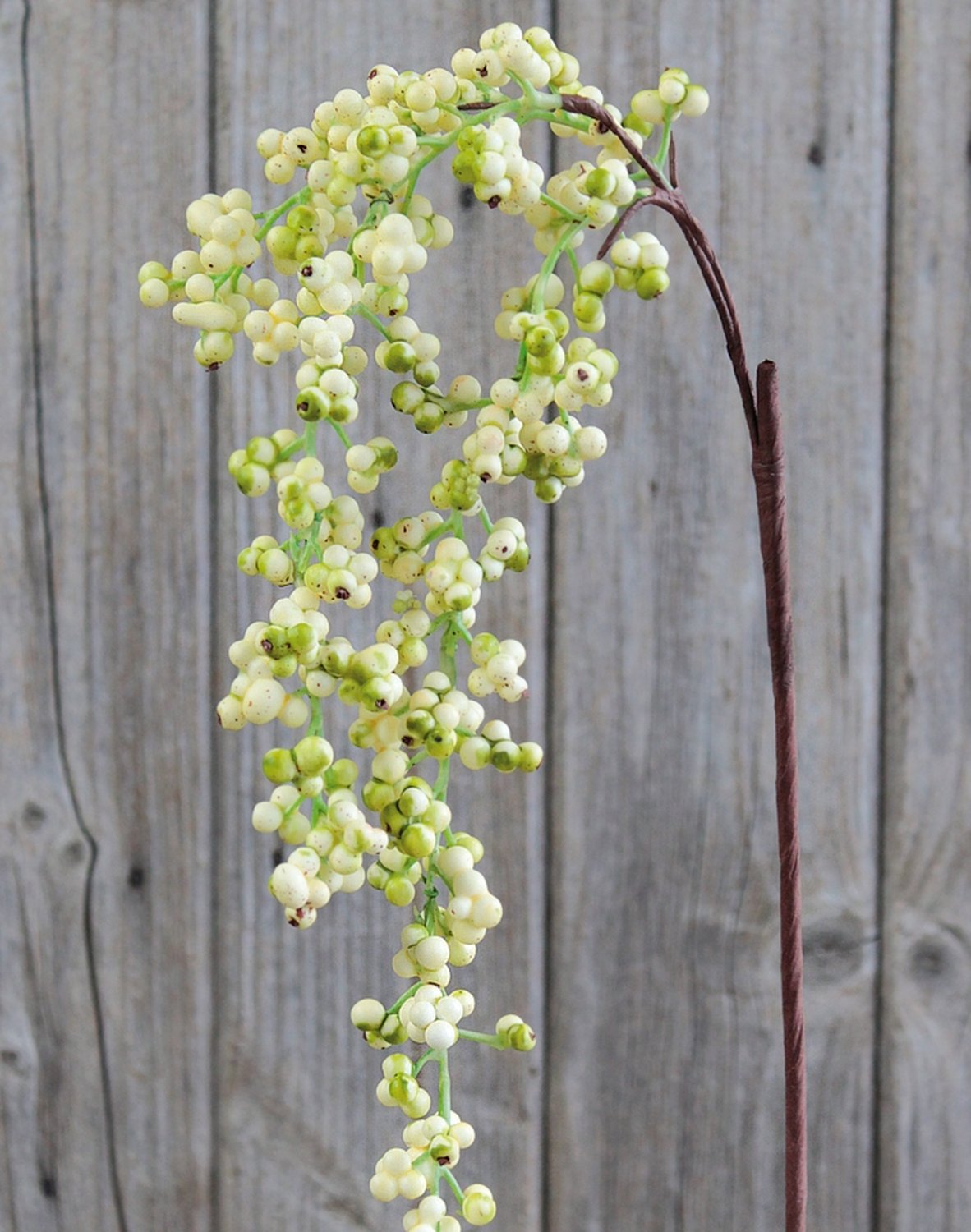 Appendino con ramo di bacche artificiali, 43 cm (totale 65 cm), crema-verde