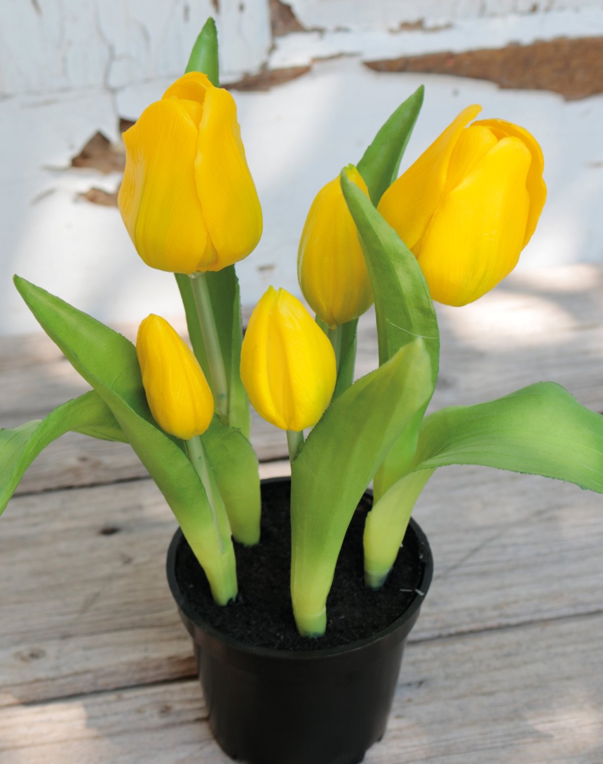 Künstliche Tulpen, getopft, 5-fach, 25 cm, Real Touch, gelb