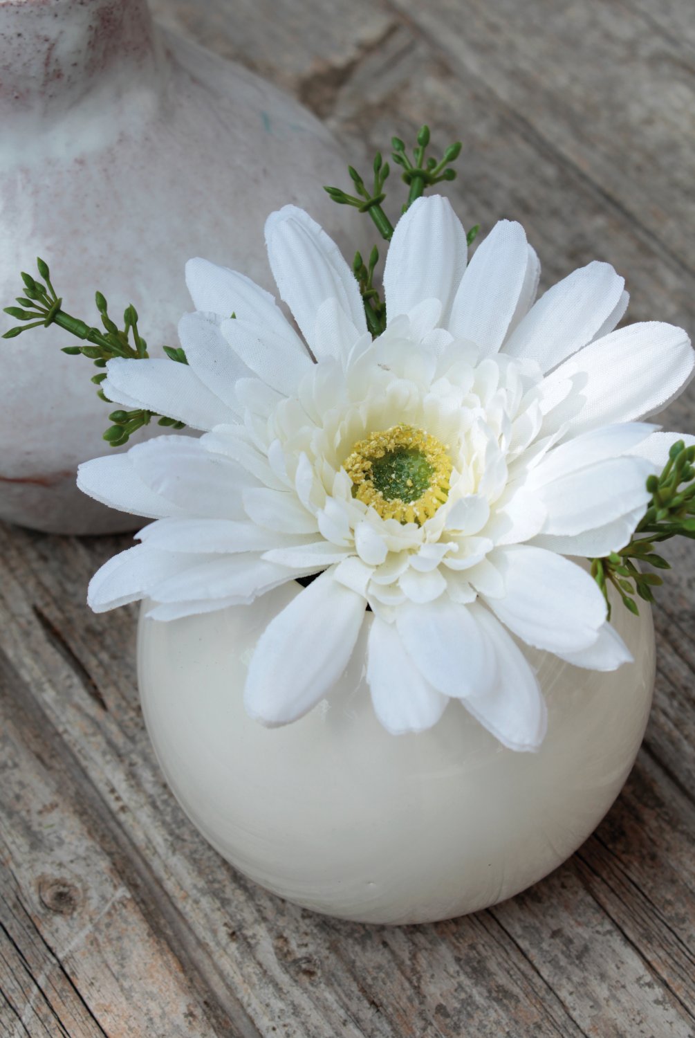 Künstliche Gerbera in Keramiktopf, 12 cm, creme-weiß