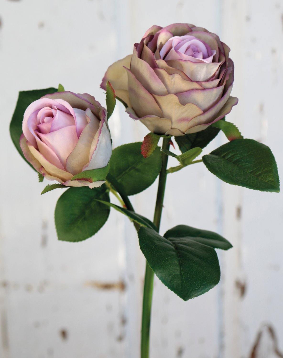 Künstliche Rose, 2 Blüten, 36 cm, antik-hellviolett