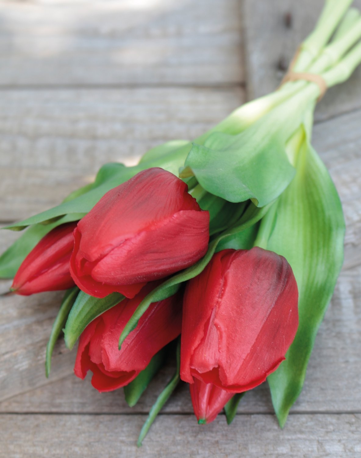 Artificial bunch of tulips, 5-flowers, 28 cm, red