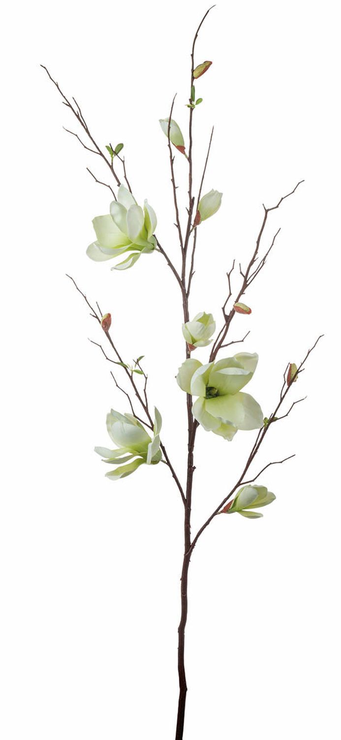 Künstlicher Magnolienblütenzweig, 115 cm, creme-grün