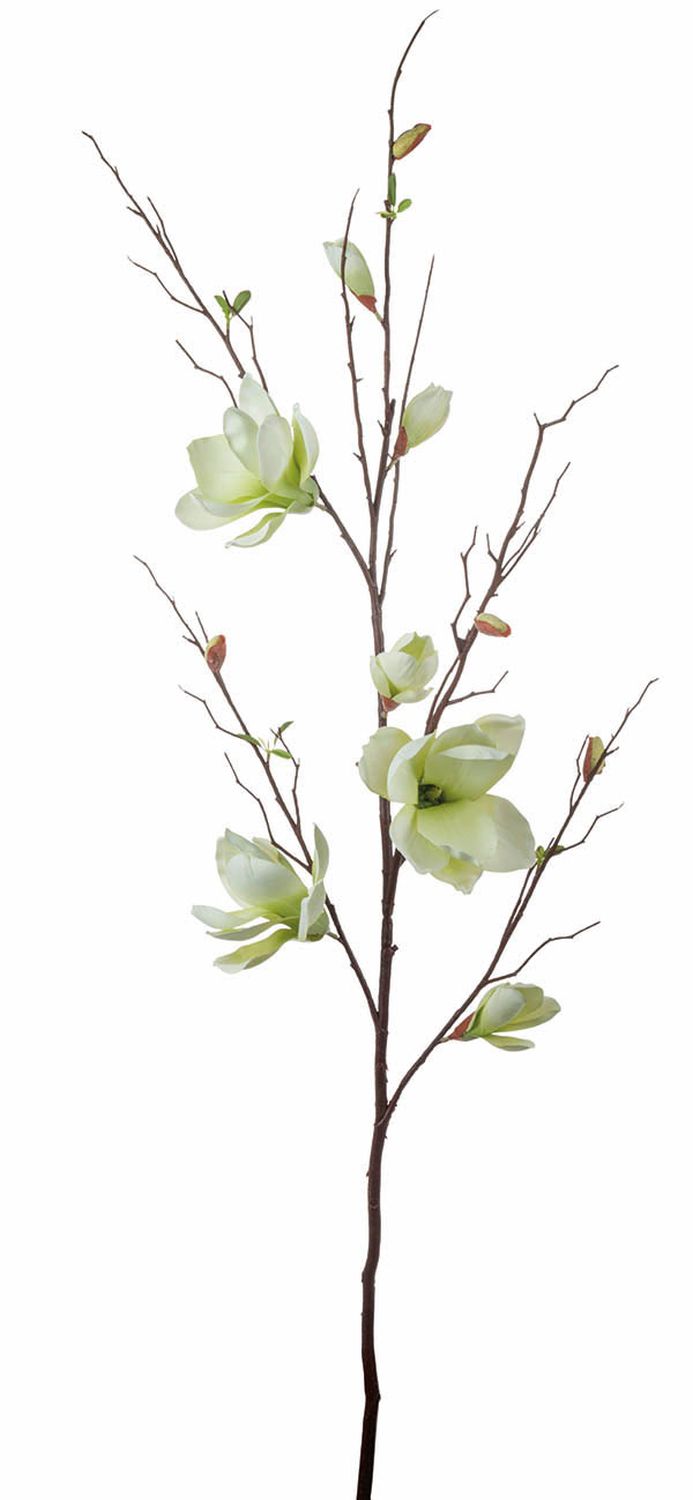 Synthetic magnolia blossom branch, 115 cm, cream-green