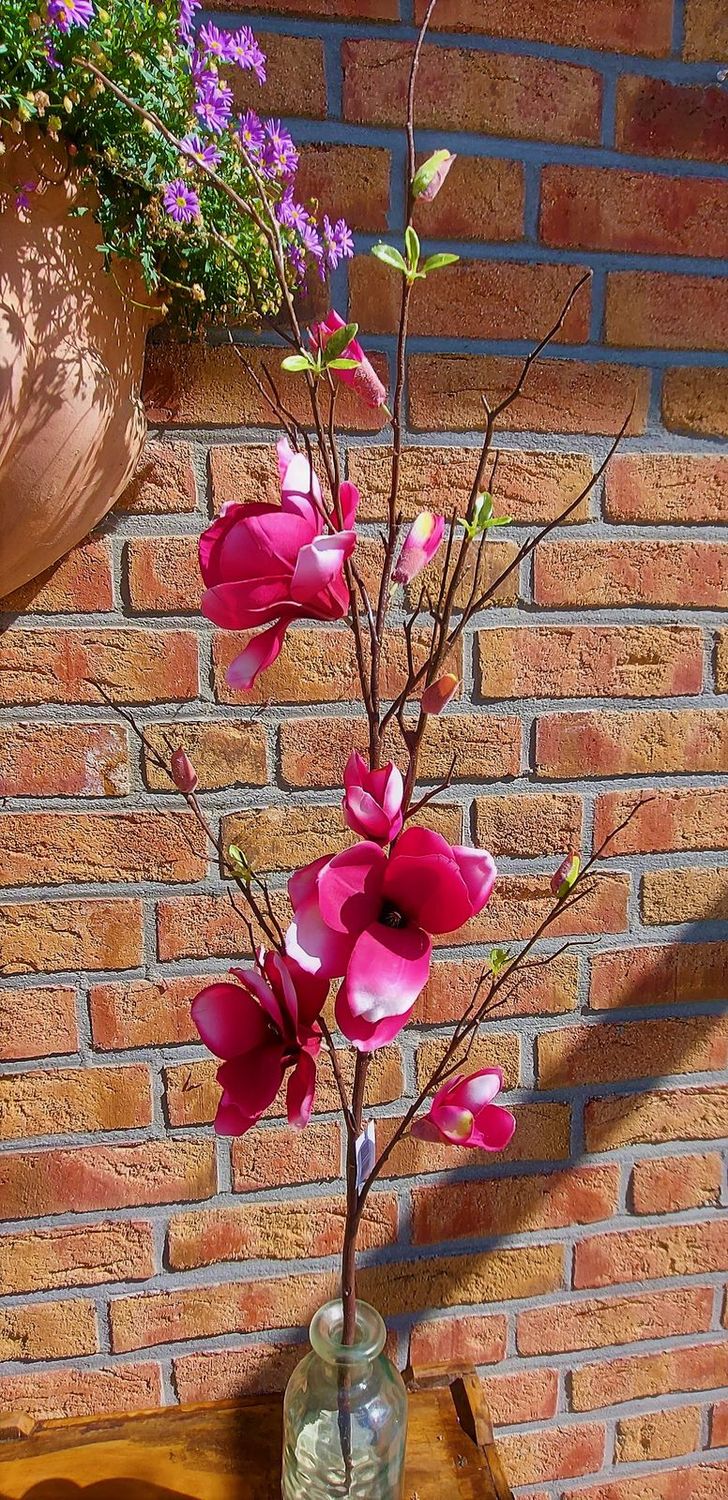 Artificial magnolia blossom branch, 115 cm, trendy purple