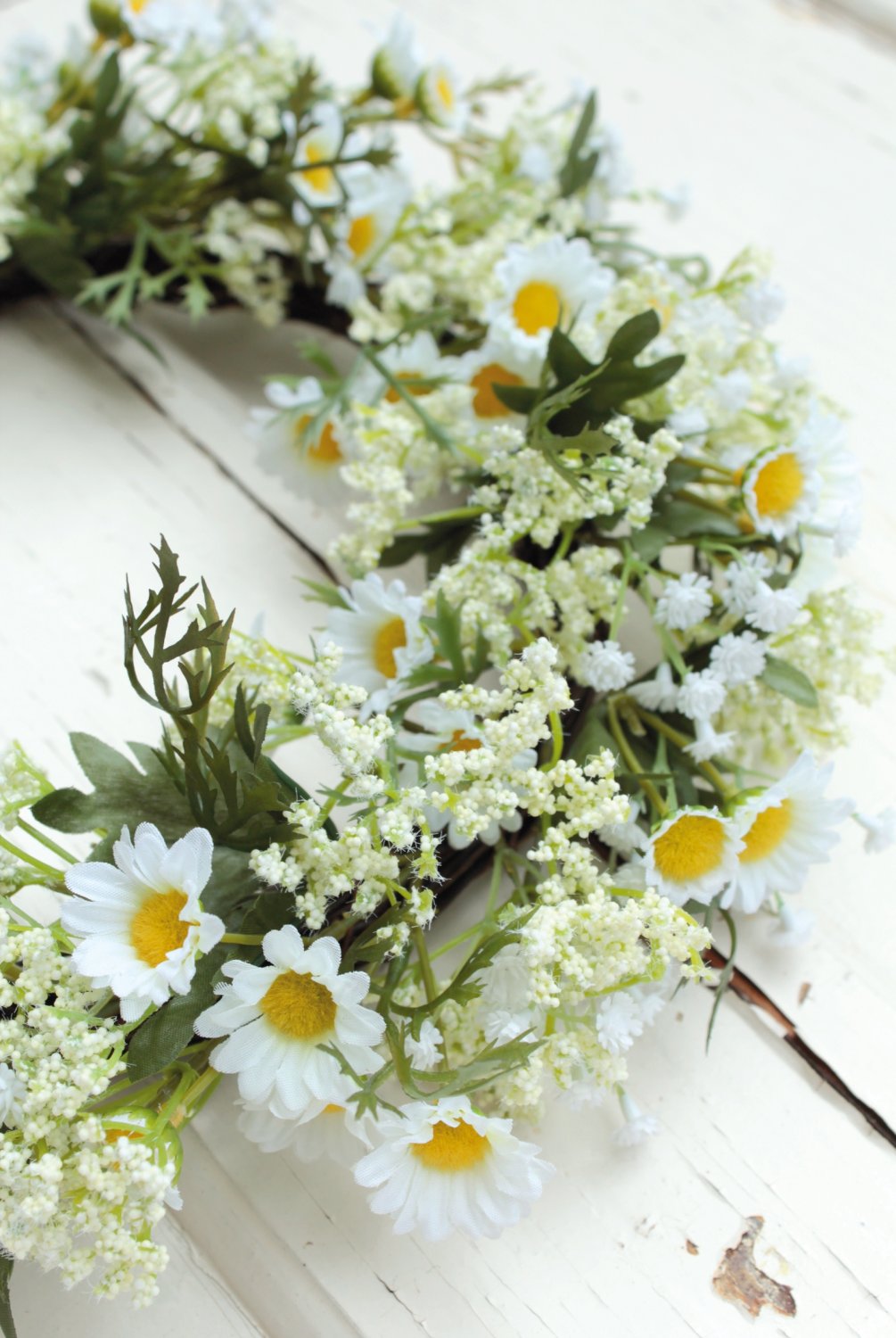 Künstlicher Kranz 'Gänseblümchen / Gypsophilia' auf Rattan, Ø 32 cm, creme-weiß