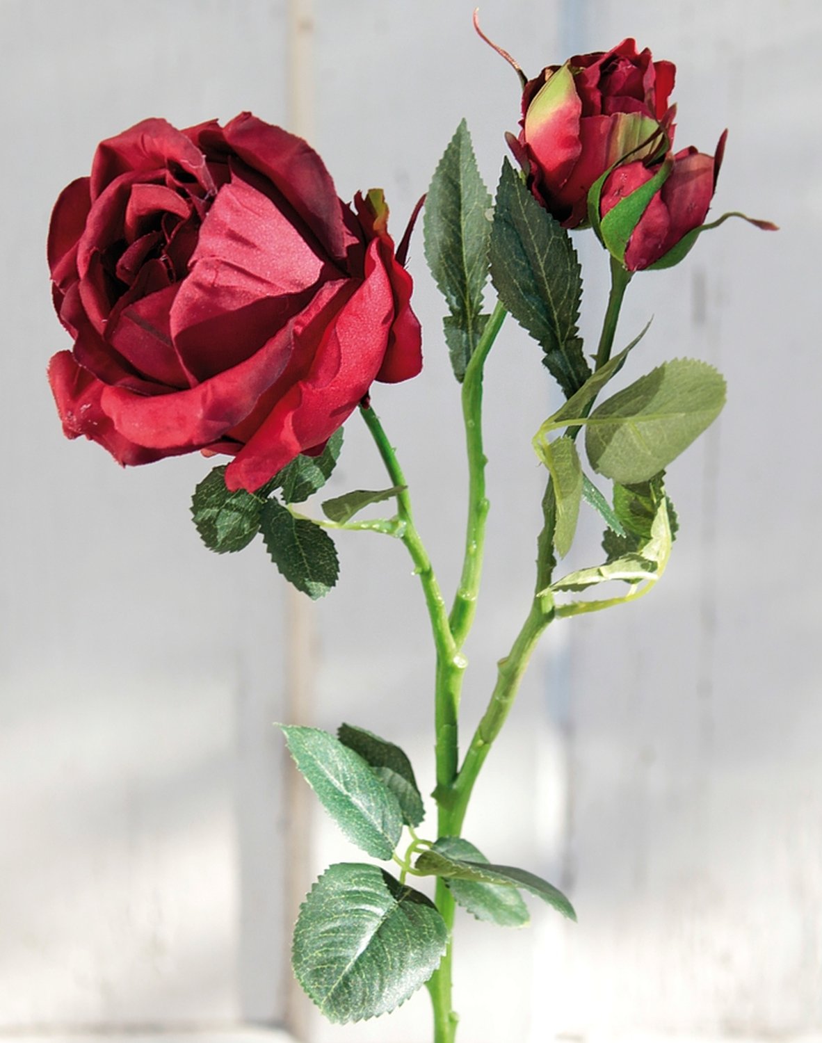 Künstliche Rose, 1 Blüten, 2 Knospen, 49 cm, rot