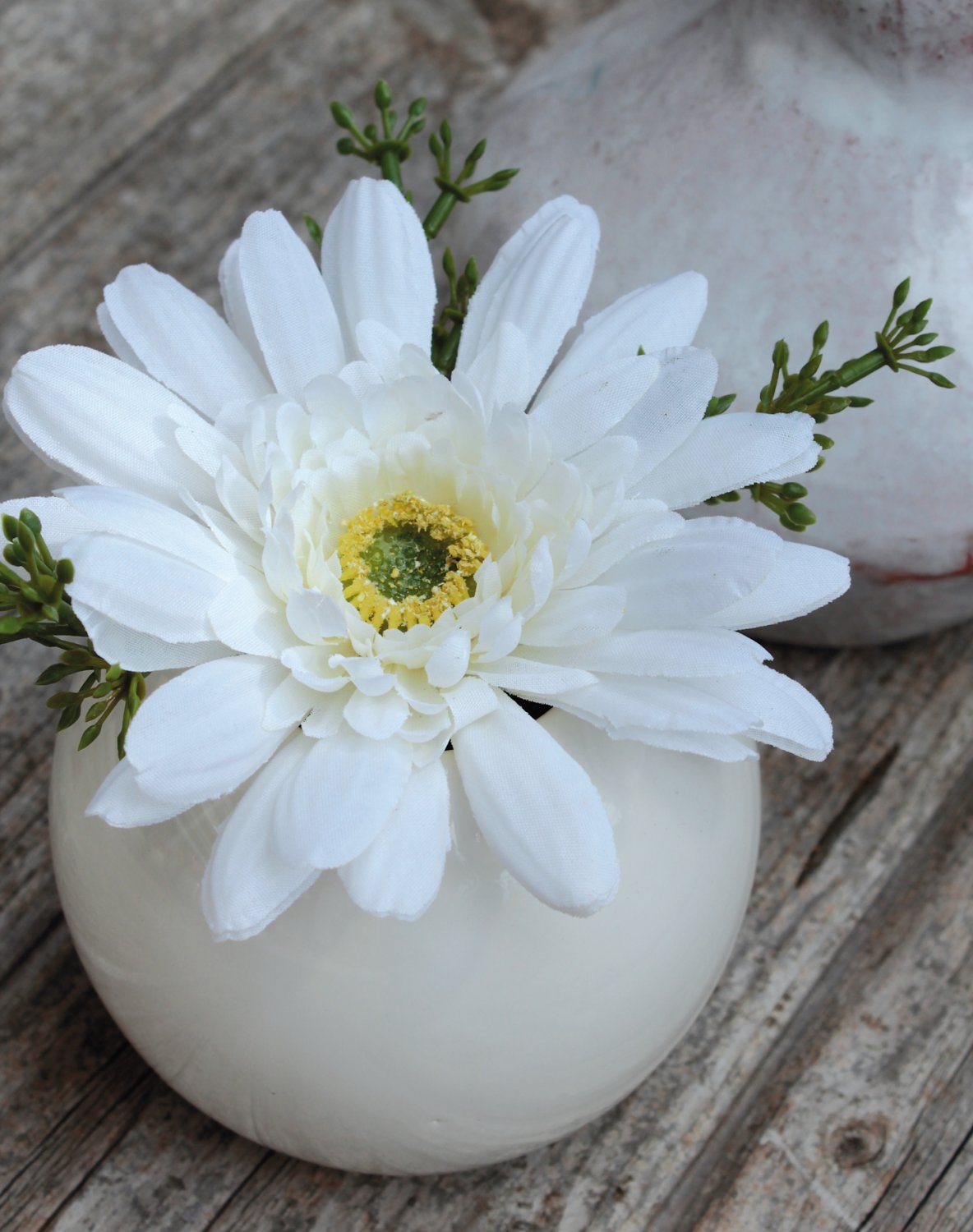 Künstliche Gerbera in Keramiktopf, 12 cm, creme-weiß