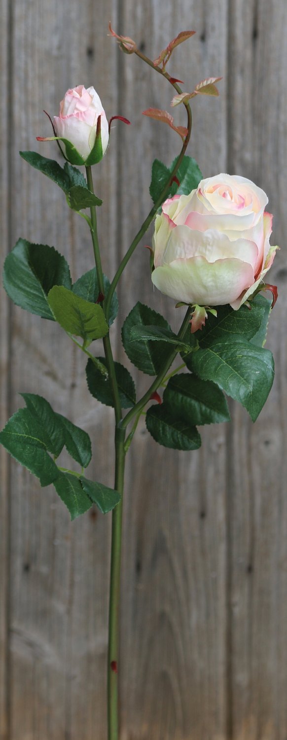 Künstliche Rose, 1 Blüten, 1 Knospen, 80 cm, creme-aprikose
