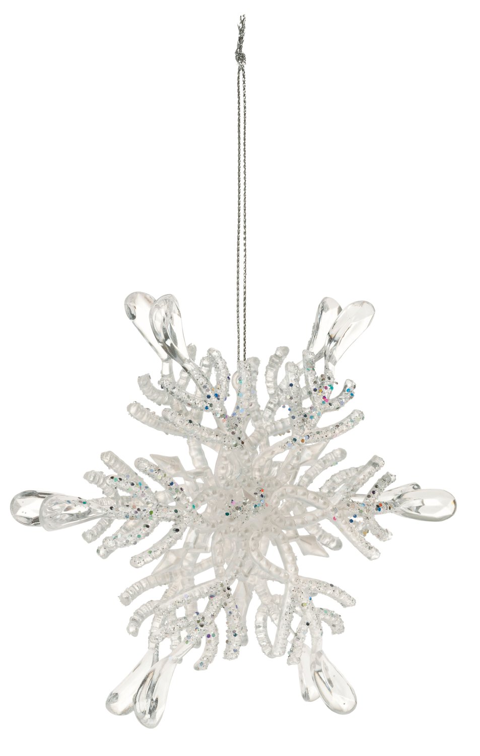 Cristallo di neve decorativo in acrilico, 2 pezzi, Ø 13 cm, bianco-argento