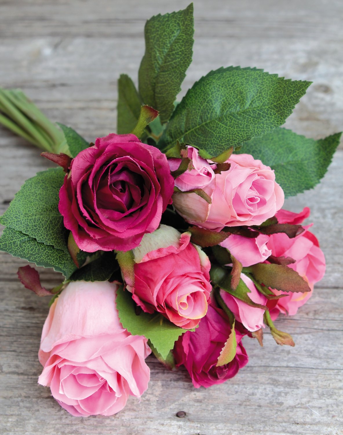 Mazzo di rose artificiali, 7 fiori, 28 cm, rosa