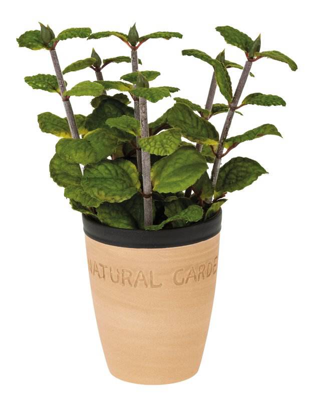 Artificial mint in clay pot, 20 cm, green