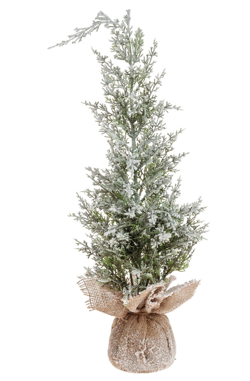 Artificial cedar tree with snow in a jute bag, 70 cm, green-white