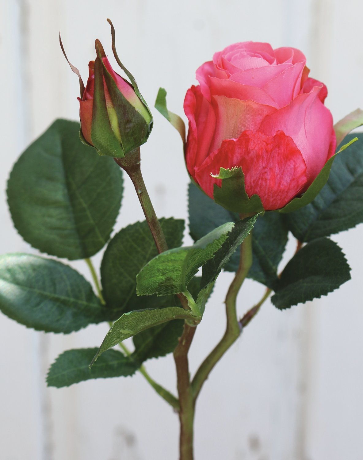 Artificial rose, 1 flower, 1 bud, 45 cm, pink