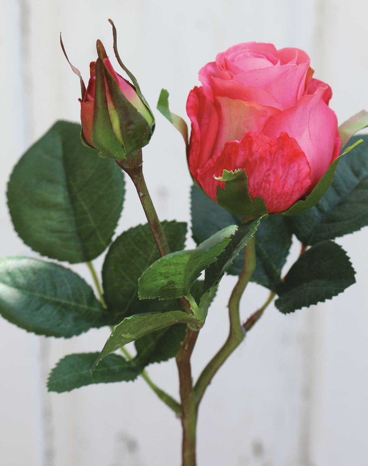 Künstliche Rose, 1 Blüte, 1 Knospe, 45 cm, pink