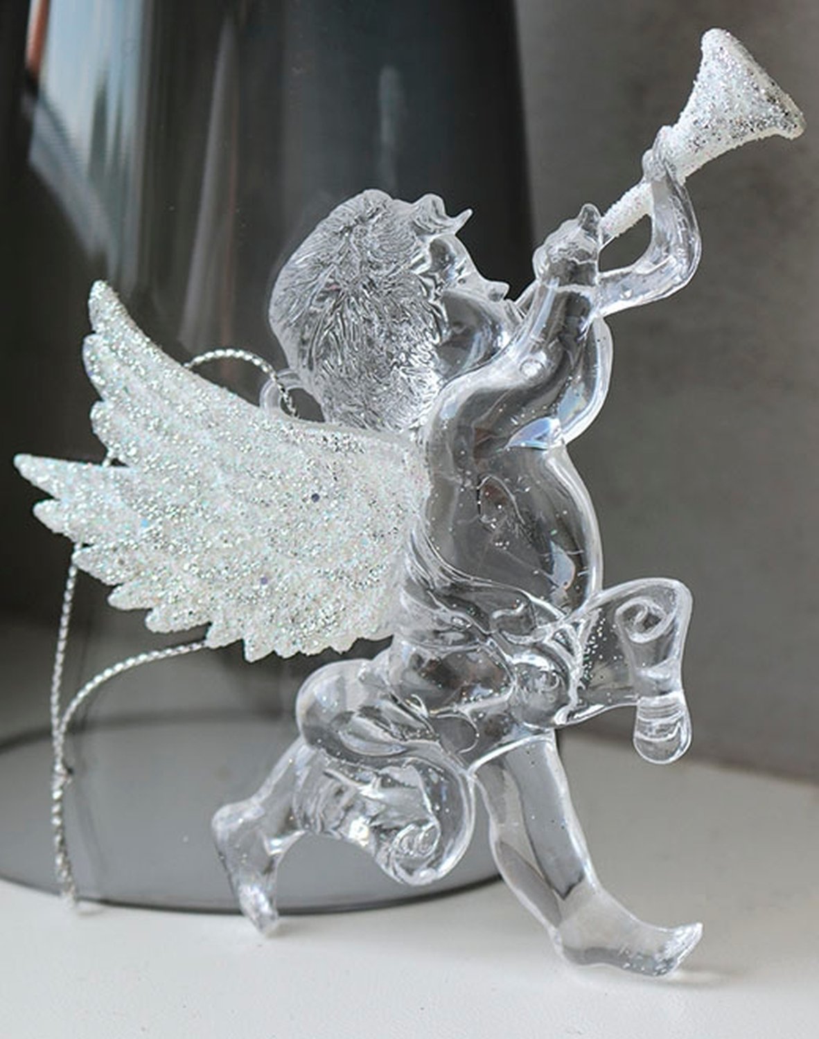 Deko Engel, Acryl, 2 Stück, 10 cm, weiß-silber